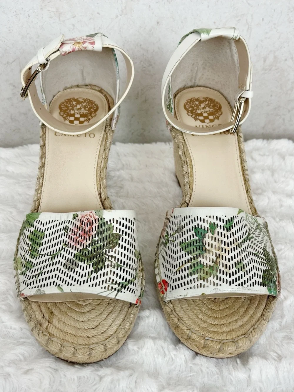 Vince Camuto Leerata Floral Espadrille Wedges 8.5 Garden Botanical Cottagecore